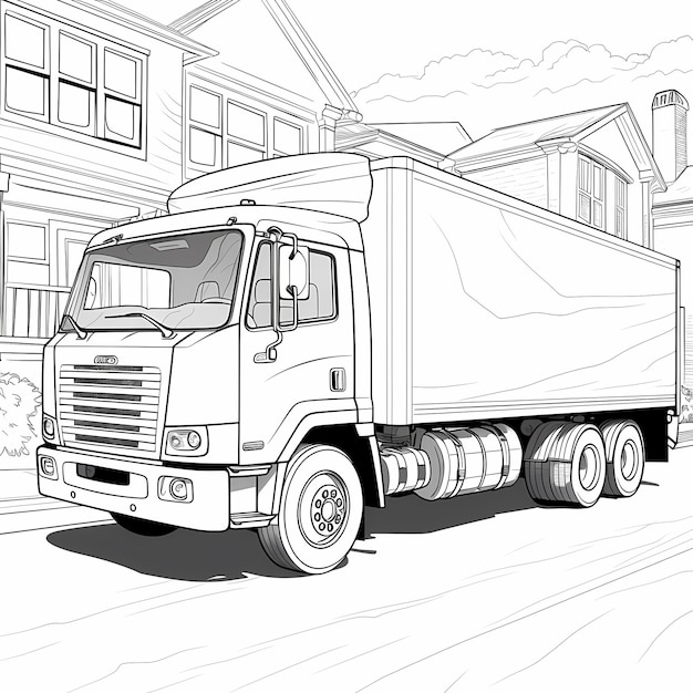 写真 簡素化された冒険ラインアートスタイル カラーリングブック 細部の低い配達トラック