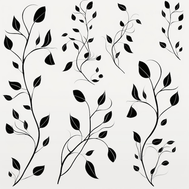 Photo simplistic beauty mesmerizing black plant vines and leaves in 2tone black and white vector