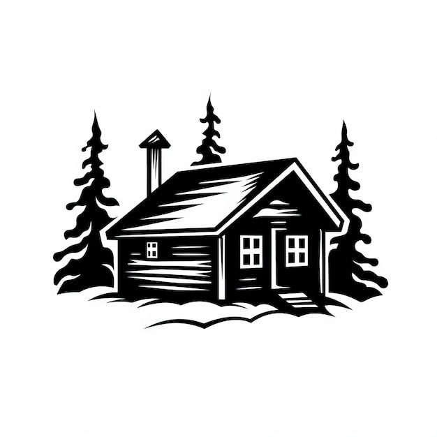 Simplistic Black And White Cabin Logo Art In Cabincore Style