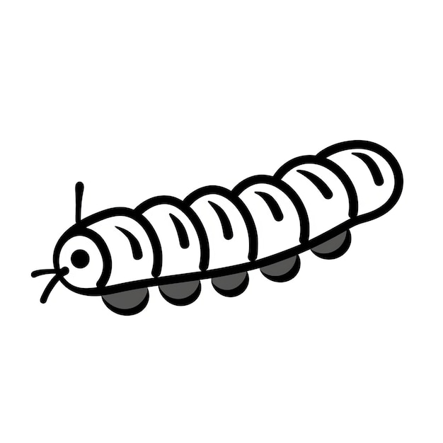 simplistic black and white caterworm drawing in transportcore style