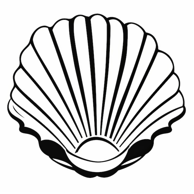 Simplistic Cartoon Scallop Shell Black And White Coastal Scenery