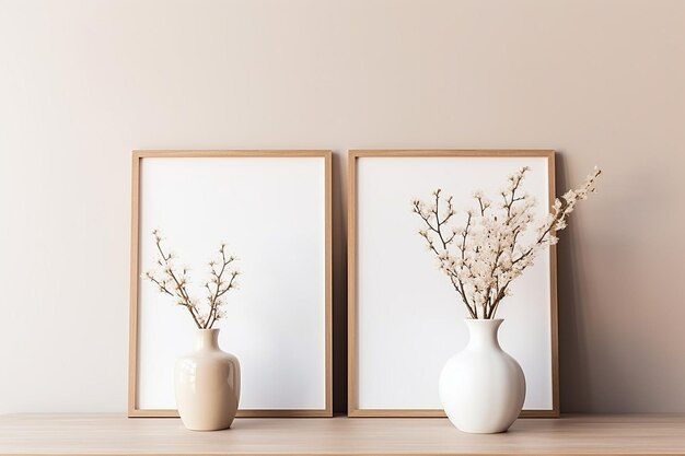 Simplistic Home Beauty Blank Frame and Blooming Vases