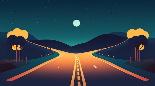 A Simplistic Nighttime Road Journey