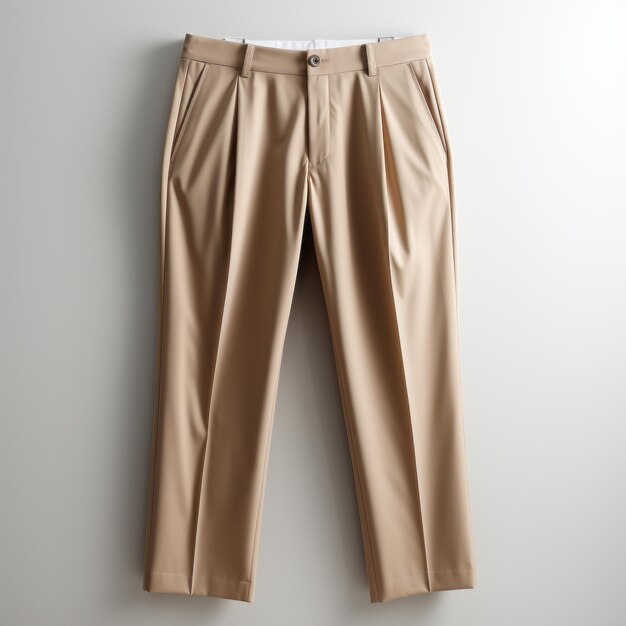 Простые коричневые брюки, висящие на белой стене