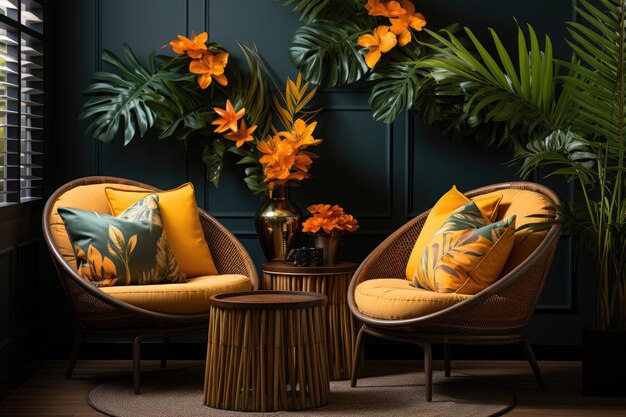 Simply decoration corner room with tropical foliage leaves inspiration ideas