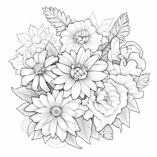 Simply Floral EasytoColor Bloemen Kleurplaat voor volwassenen in vector stijl