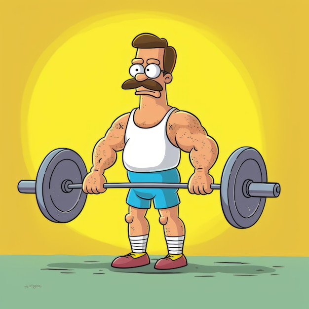 Simpsons Character With Mustache Holding Barbell Digital Painting