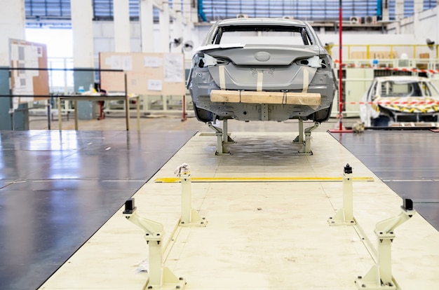 Simulated assembly line of car Platform in Automobile Factory.