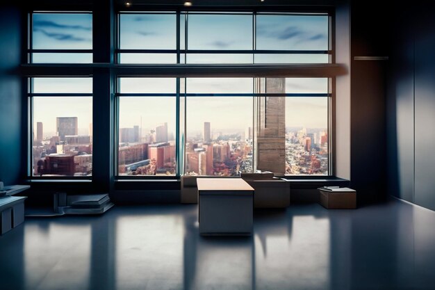 Photo simulation of an office from the top of a building with a view of the city