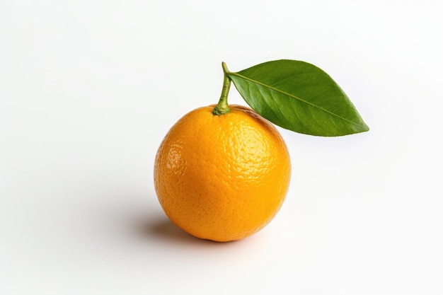 Sinaasappel met blad op wit oppervlak