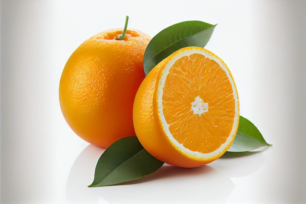 Foto sinaasappel op witte achtergrond. close-up van vers zoet fruit. generatieve ai