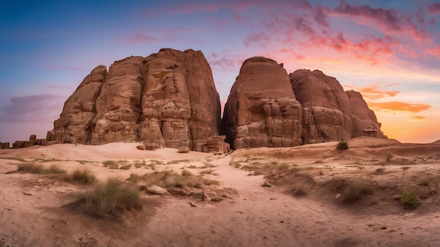 Sinai rotsachtige bergen in de buurt van Saint Catherine stad Egypte bij schilderachtige zonsondergang