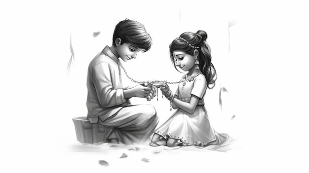 Singal 라인 아트 드로잉 Raksha Bandhan Sister는 Generative ai를 묶고 있습니다.