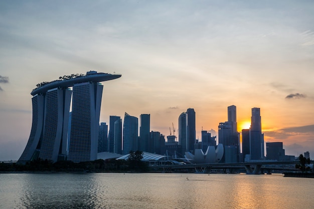 Singapore city downtown sunset