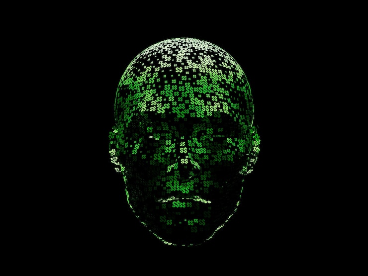 Photo singapore dollar currency face head cyborg abstract furistic hologram technology 3d render