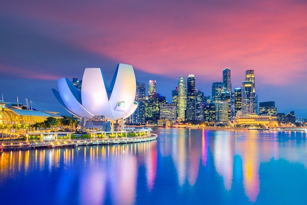 Singapore downtown skyline bay area at twilight