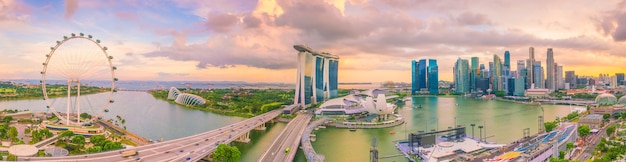 Singapore downtown skyline bay area at twilight