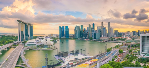 Singapore downtown skyline bay area at twilight