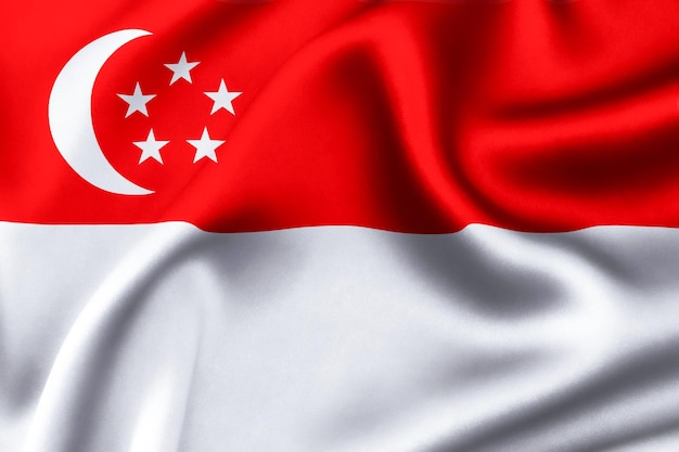Foto bandiera di singapore in seta con spazio personalizzabile per il testo rendering 3d