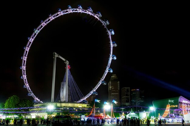 Singapore Flyer 's avonds verlicht