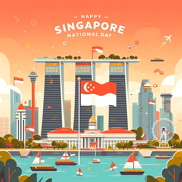 Photo singapore national day flat illustration