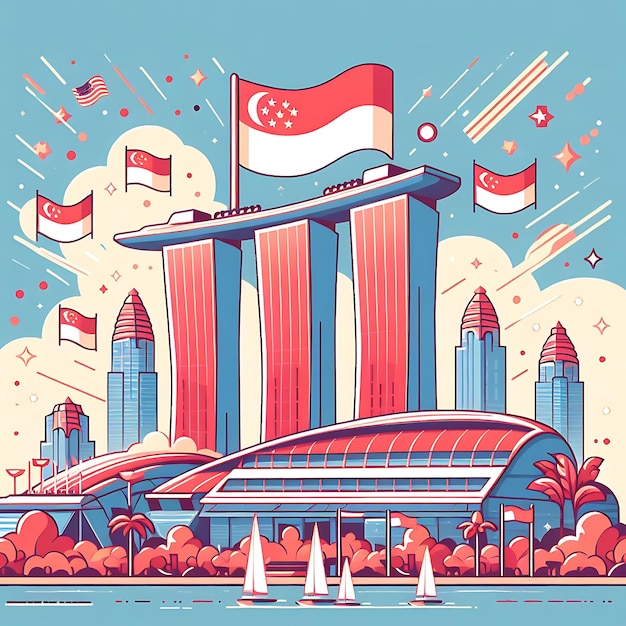 Foto illustrazione piatta della giornata nazionale di singapore