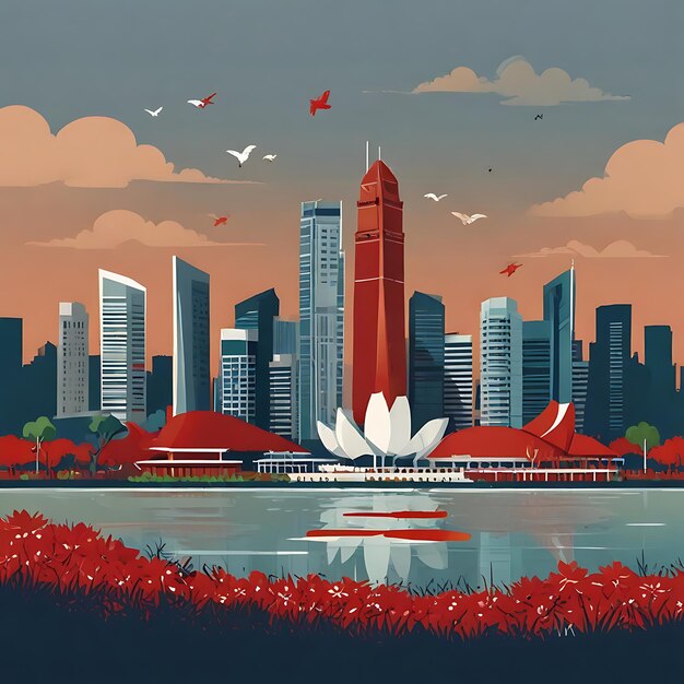 Photo singapore national day flat illustration