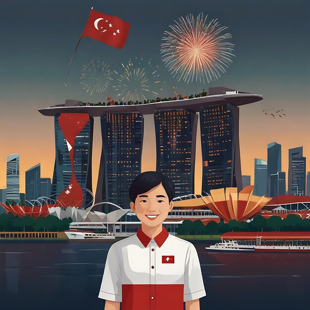 Foto singapore nationale dag plat illustratie