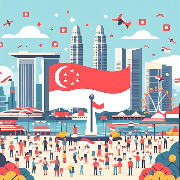 Foto singapore nationale dag plat illustratie