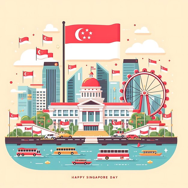 Foto singapore nationale dag plat illustratie