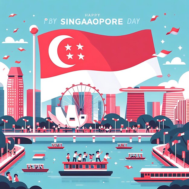 Foto singapore nationale dag plat illustratie