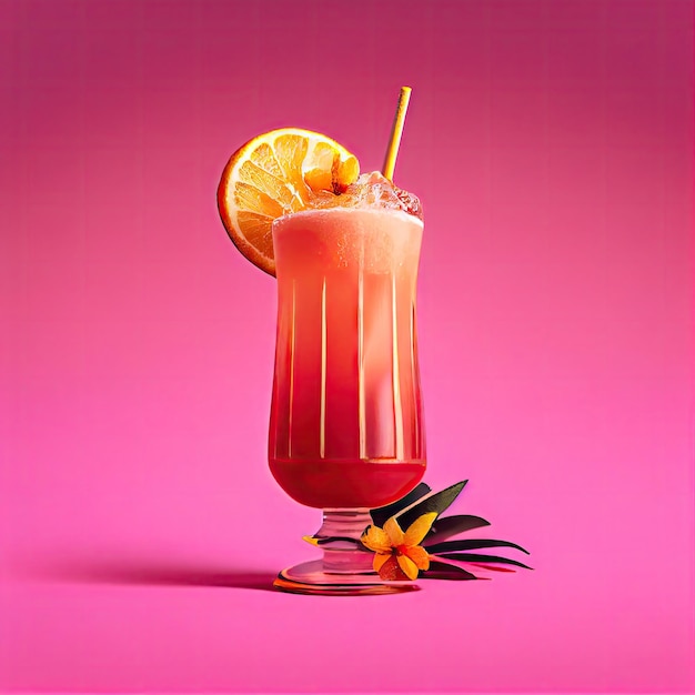 Singapore Sling Cocktail on Pink Background Tropical Party Coctail Bar Drink Abstract Generative AI Illustration