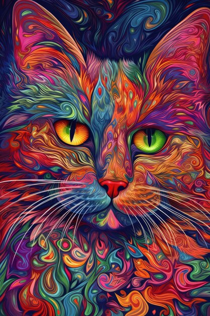 Photo singapura cat psychedelic look generative ai