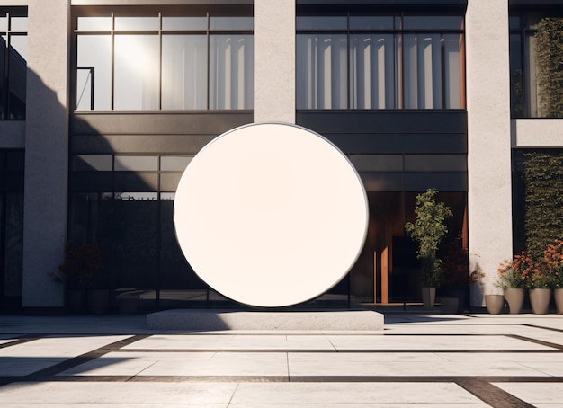 Singboard Mock up Template for Your Design Empty white circle sign in front of Building Generative Ai