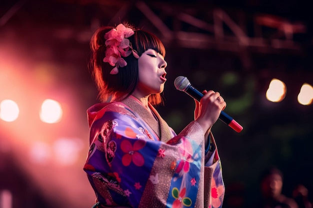 Foto cantante kimono cinese trucco viso genera ai