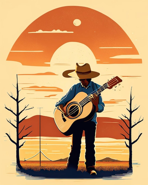 Singer and instruments country music elements cowboy guitar