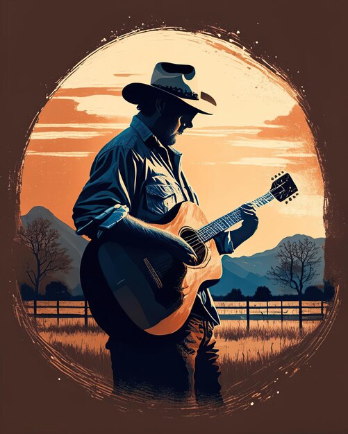 Singer and instruments country music elements cowboy guitar