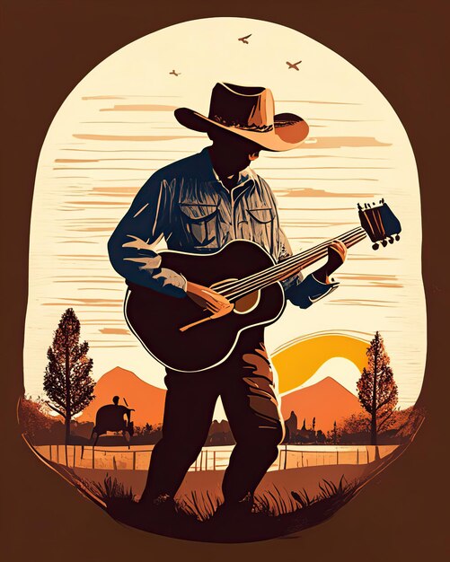 Singer and instruments country music elements cowboy guitar