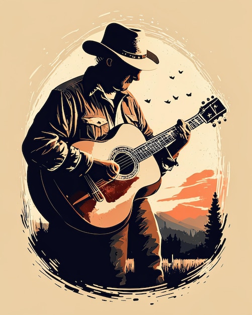 Singer and instruments country music elements cowboy guitar