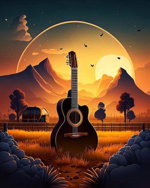 Singer and instruments country music elements cowboy guitar