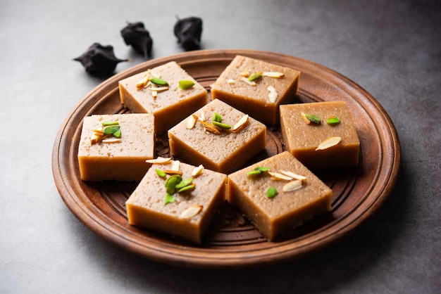 Singhara Barfi or Singhada burfi or halwa made using water chestnut flour fasting or upwas food