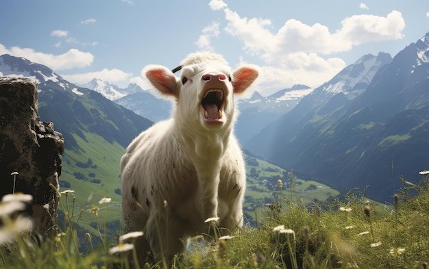 Singing cow in mountains