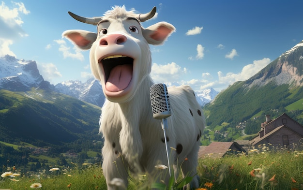 Singing cow in mountains