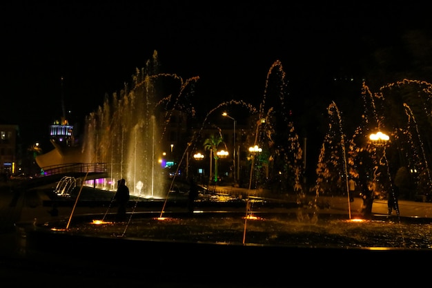 Singing and dancing fountains on Batumi boulevard at night