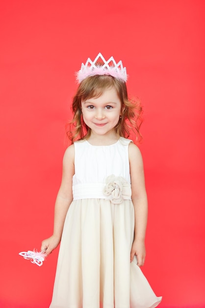 Singing Fairy Girl in white over red background