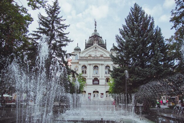 The Singing Fountain and State Opera Theater in Kosice Old Town Slovakia