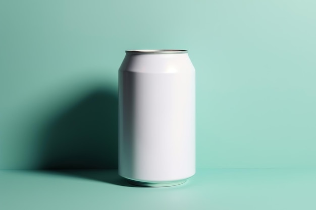 Single aluminum can with blank space for brand advertising mockup Container jar template on green background Generative AI