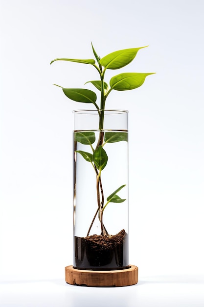 a single aqua culture plant in a test tube wooden