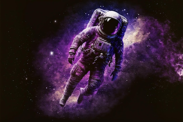 Одинокий астронавт, плавающий в космосе с млечным путем и звездами, созданными с использованием генеративной технологии искусственного интеллекта