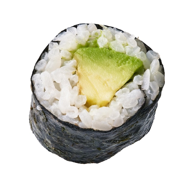 single avocado sushi maki isolated on white background
